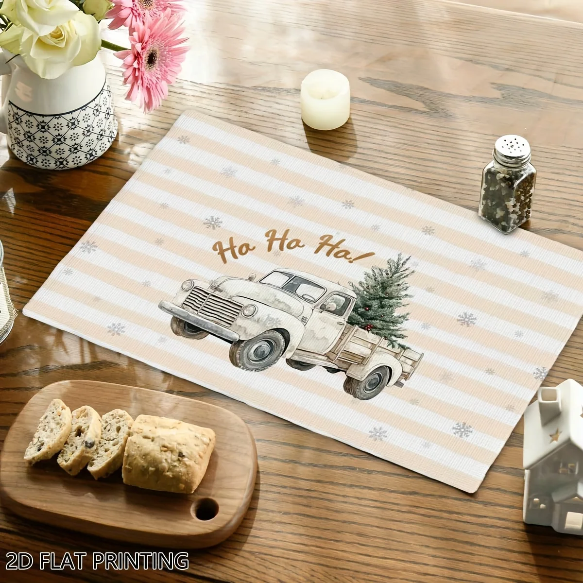 

VIKAMA 4/6pcs Christmas Themed Placemats, Vintage Pickup Trucks Christmas Trees Christmas Parties Dining Table Decorations