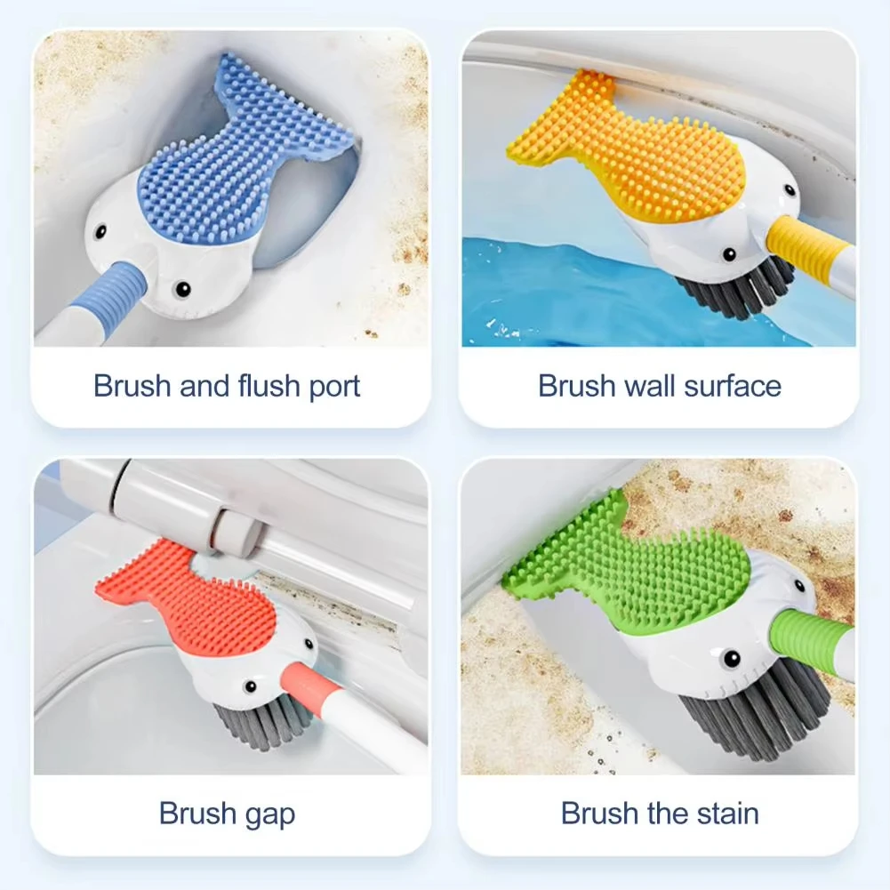 Squirt Whale Toilet Brush 360-Degree Cleaning Brush with Silicone Head Hanging Hole Design Wall-mounted Toilet Brush