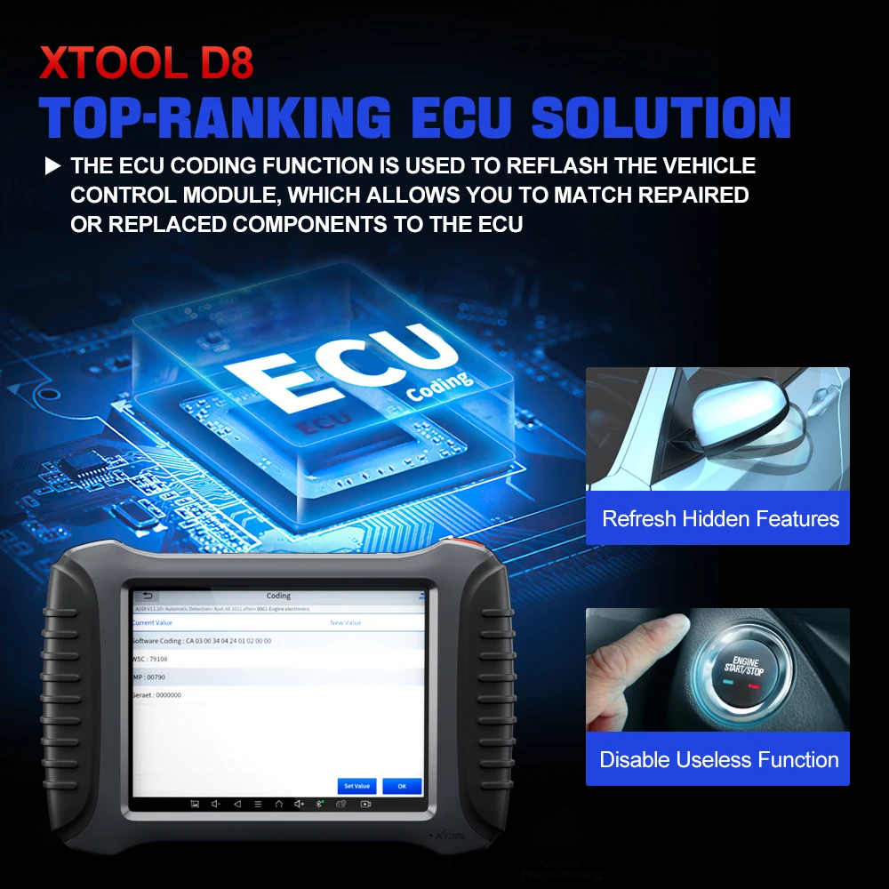 XTOOL D8 D8BT أدوات السيارات وحدة التحكم الإلكترونية الترميز جميع أدوات التشخيص ثنائية الاتجاه مبرمج المفاتيح يمكن FD خريطة الطوبولوجيا 38 + إعادة تعيين