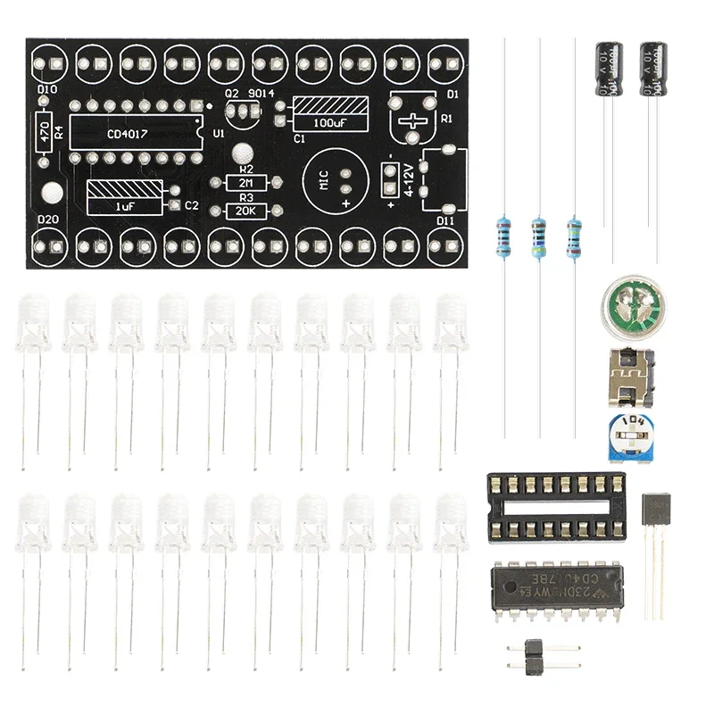 Double Rows of Voice-activated Flowing Water Lamp DIY Kit CD4017LED Colour Lights Controller Fun Soldering Practice Loose Parts