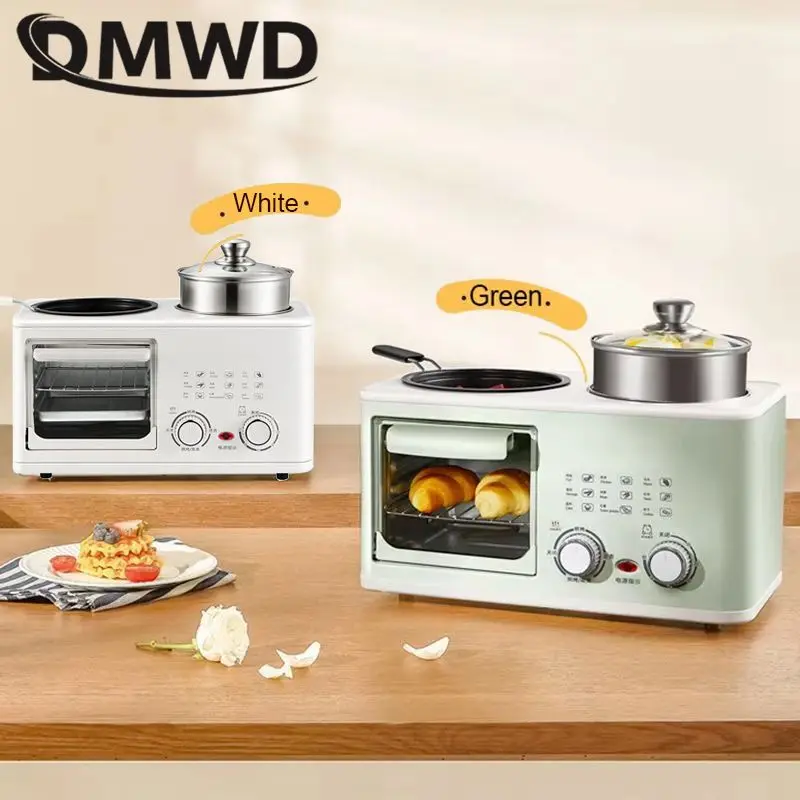 DMWD 4 in 1 Household Electric Breakfast Machine Toaster Frying Pan Mini Oven Bread Pizza Maker Hot Pot Steamer Boiling Pot