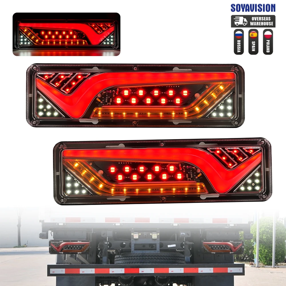 2Pcs 12V-24V Car Trailer Trucks Tail lights Car LED Rear Tail Light Running Turn Signal Rear Lamps Lorry Bus Taillight Parts