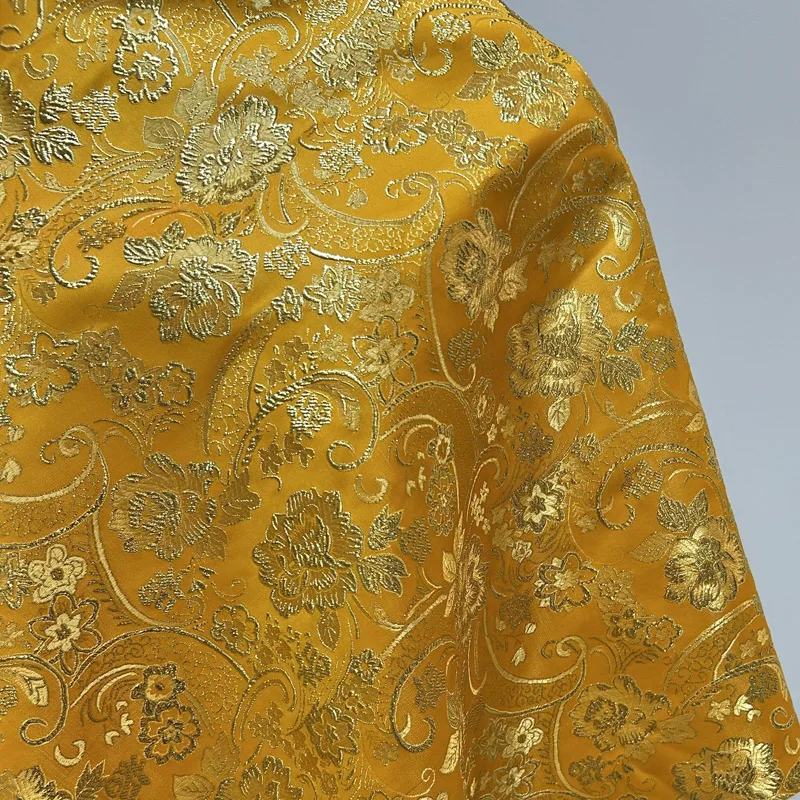 Pre-Cut Glitter Metallic Golden Floral Jacquard Brocade, Luxurious Shiny Embroidered Upholstery Fabric for Crafts DIY Projects