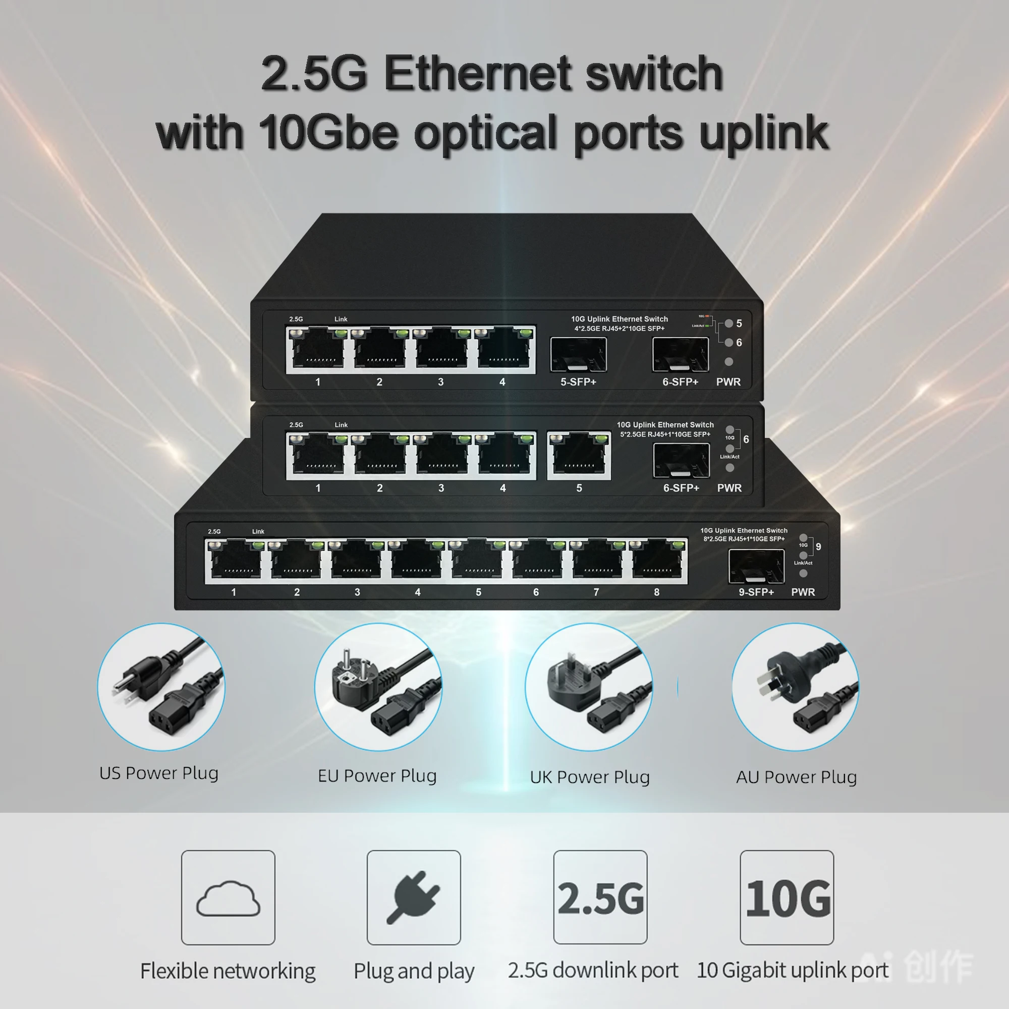 POEPLUS Mini Size 2.5G Ethernet Switch 4/5/8 Port Options with 10G SFP Uplink - POE Switch Or Non POE Version Available