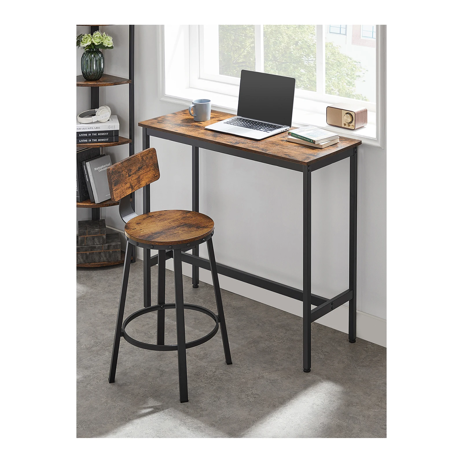 VASAGLE Taburetes de Bar, Juego de 2, taburetes de Bar, sillas de Cocina con Marco de Metal, Altura del Asiento 62,5 cm, fácil Montaje, diseño Industrial, Vintage marrón-Negro