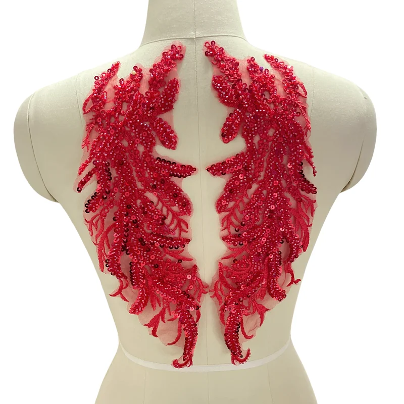 Perlenbesetzte Pailletten 3D-Aufkleber Spiegelblumen-Spitzenstoff Abendkleid Vorder- und Rückenapplikation Dekoration. Nähen DIY RS2507011 – Detail 6