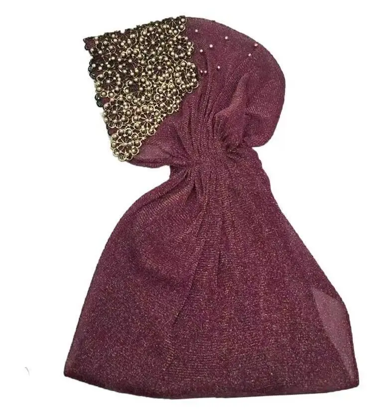 Bufandas islámicas musulmanas para niña y mujer, sombrero de Hijabs a la moda, pañuelo largo debajo de la bufanda, Turbante de oración de cuentas de