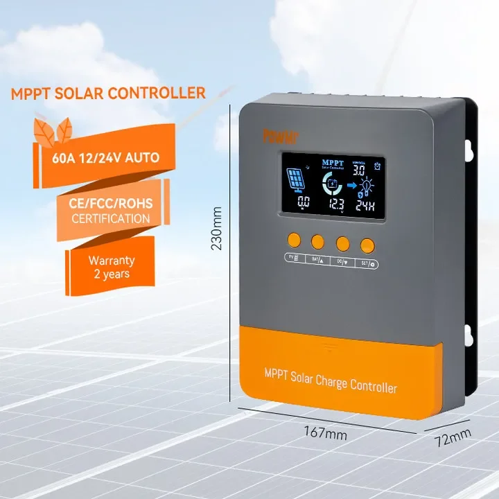 POWMR New Solar Controller Large Screen 12/24/36/48V Solar Charger Controller MPPT 60A Solar Charge Controller