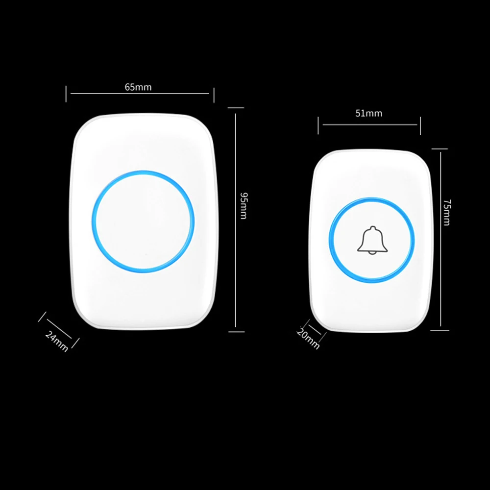 Беспроводной домашний мини-звонок 433 МГц, умный светодиодный звонок, звонок с дальностью 300 м, пульт дистанционного управления аккумулятором, 60 мелодий, 5 громкости, с вилкой европейского стандарта