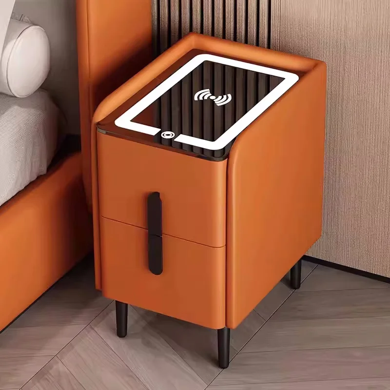 Solid Wood Bedside Table with 2 Drawers Nordic Style Intelligent End Table with Wireless Charging Side Storage Cabinet 30cm