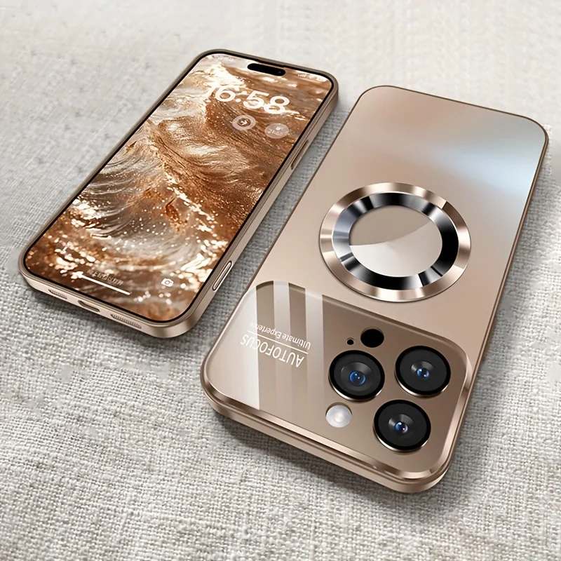 Funda de Lujo de Cristal para Cámara con Carga Magnética Inalámbrica MagSafe para iPhone 17 16 15 14 13 Pro Max Air Plus, Cubierta Antigolpes