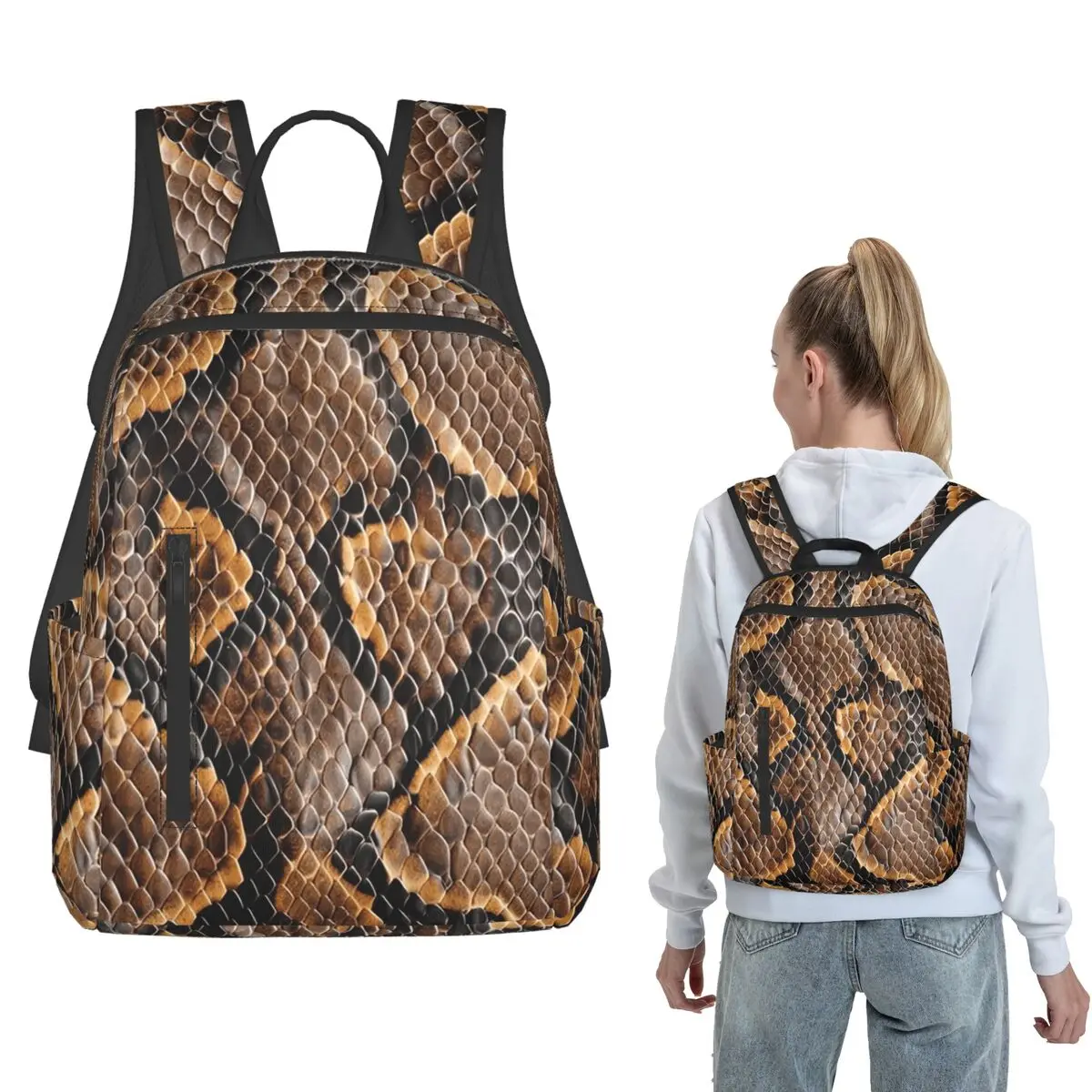 Snake Skin  Backpack Large Capacity Boys Girls BookBag School Bag Shoulder Bags for Men Women