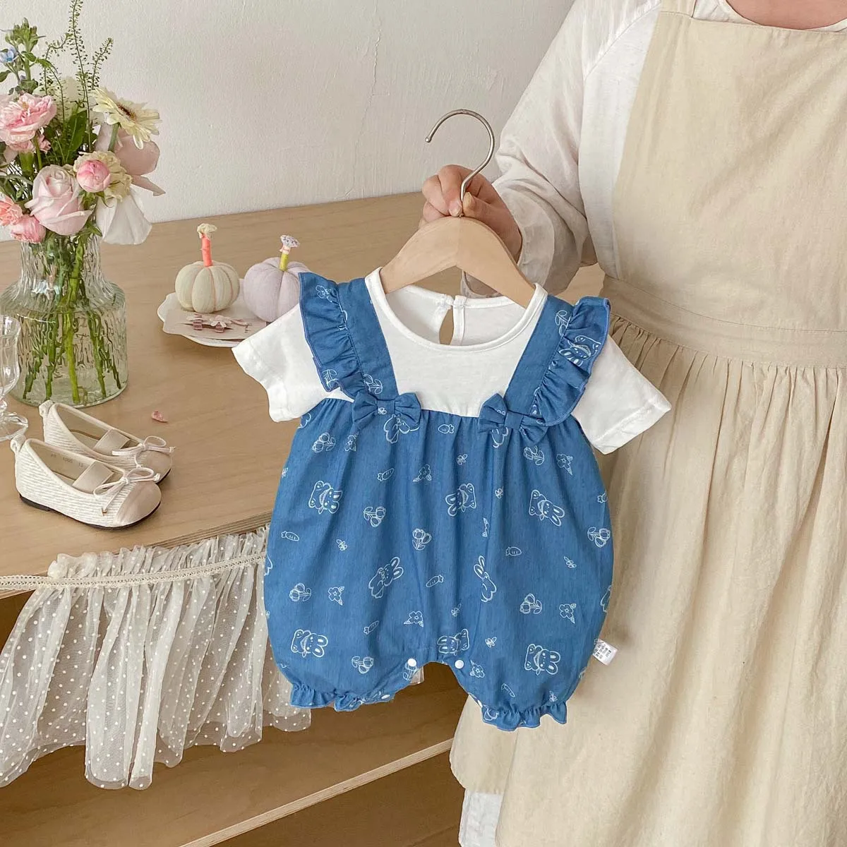 Baby Clothes Summer Collection Female Baby Soft Cowboy Fake Two Piece Jumpsuit Newborn Western Lace Outdoor Climbing Clothes
