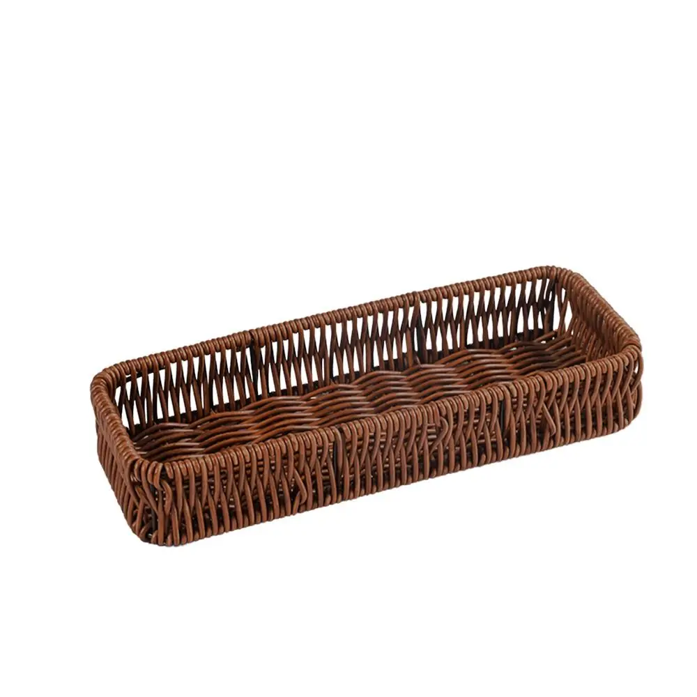 Plastic Imitation Rattan Storage Basket Rectangle Universal Faux Wicker Tray Home Desk Decoration Bread Food Plate
