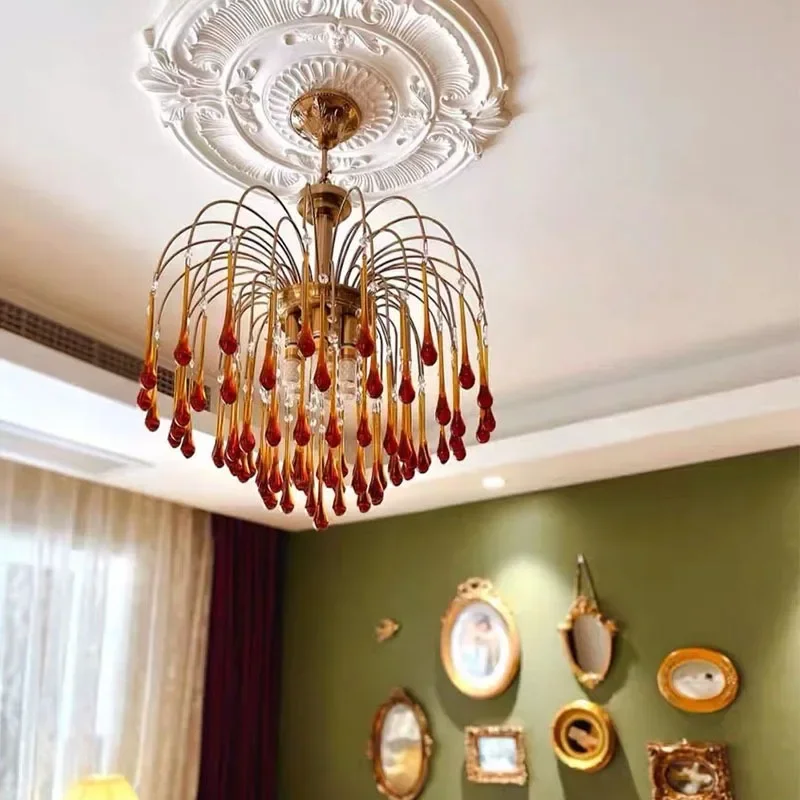 

Crystal chandelier retro European French light luxury restaurant entrance children's bedroom clothes and hats water