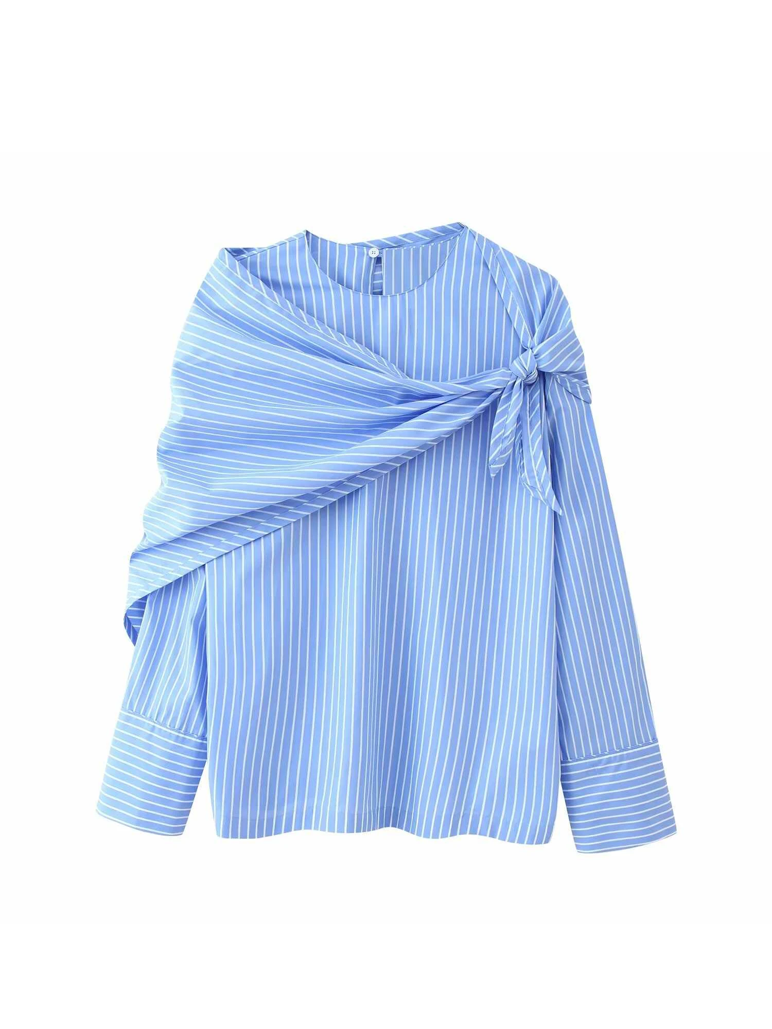 Camisas y blusas a rayas azules para mujer, camisa Vintage Y2k estética de los años 90, camisa de manga larga con cuello redondo y bufanda, ropa de otoño 2025