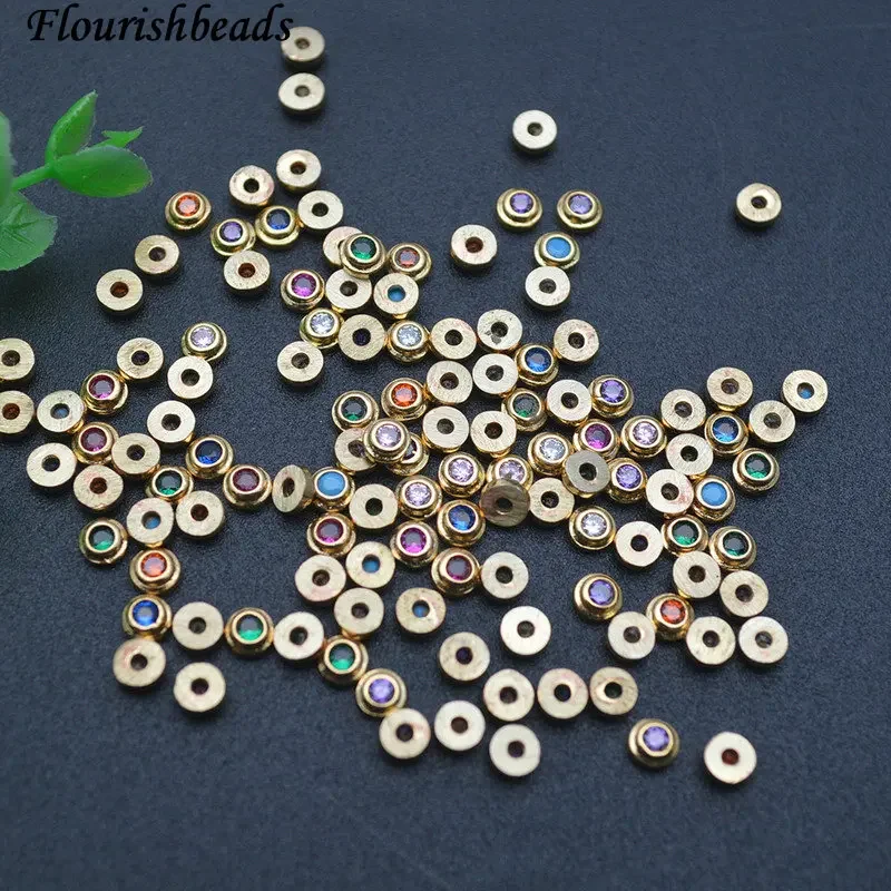 Wholesale Jewelry Findings 100pcs Rainbow CZ Metal Loose Beads Paste Product Decor Bead for DIY Jewelry Making Accessories