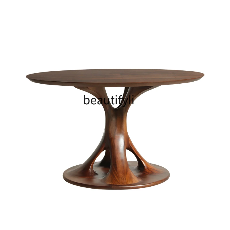 

Walnut dining table Solid wood small apartment Home designer medieval round dining table