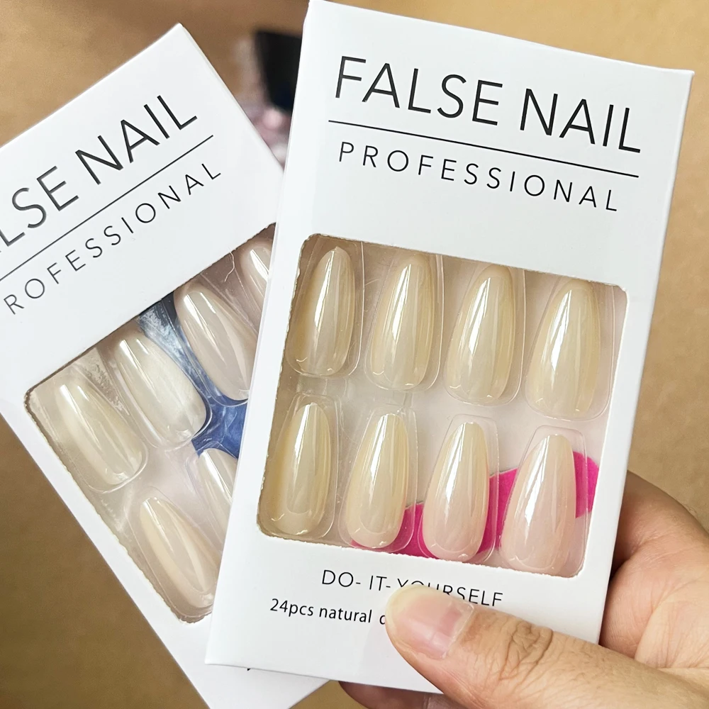 24 Uds Aurora perla uñas postizas cubierta completa brillante polvo de almendra usando uñas postizas Ins boda/diario Artificiall uñas de estilo coreano