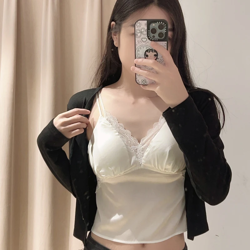 Sexy Comfortable V-Neck 93% Mulberry Silk Camisole with Built-in Bra Cups, Wearable as Outerwear or Inner Layer