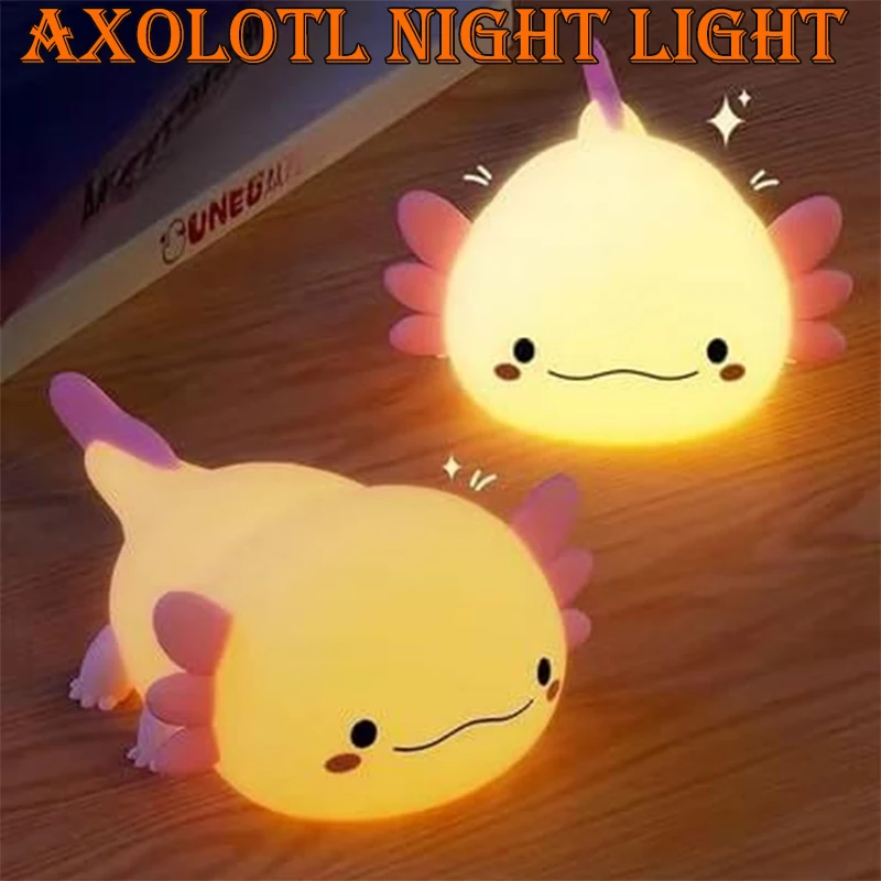 

Cute Axolotl Night Light Silicone Nursery Sleeping Lamp Touch Control Nightlights USB Rechargeable Table Lamp for Baby Child