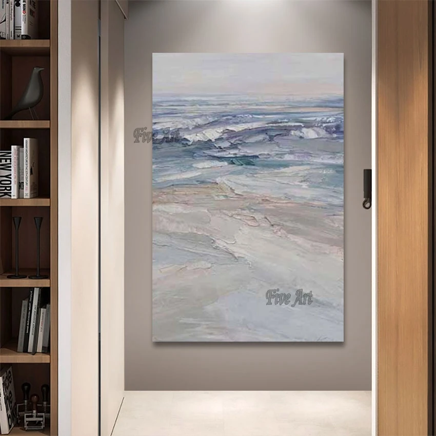 لوحة زيتية تجريدية قماشية، لون فاتح، نسيج سميك، فن حديث غير مؤطر، ديكور منزلي، صورة جدارية للمطعم