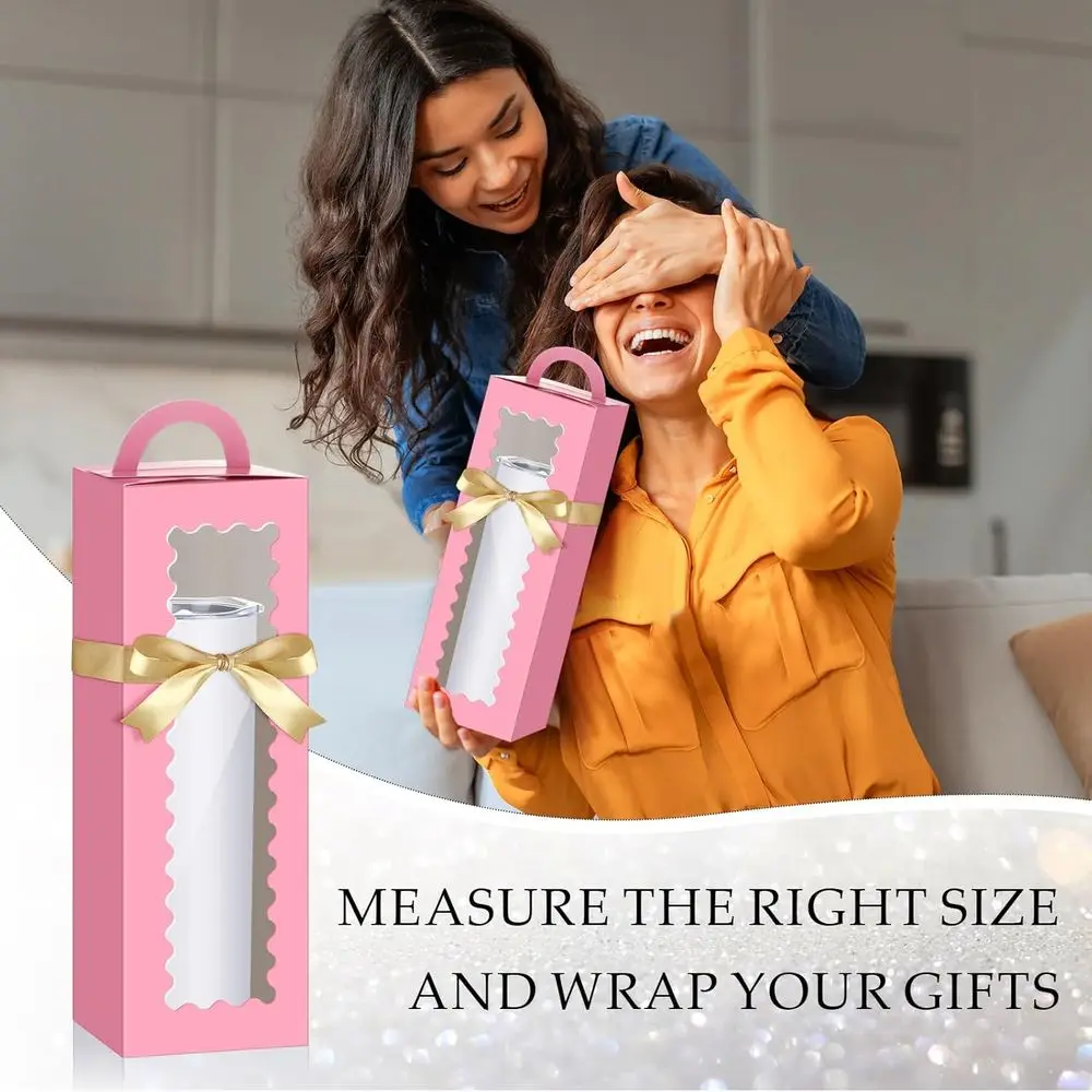 علب هدايا بهلوان من الزجاج الشفاف مكونة من 100 قطعة مع مقبض نافذة وأشرطة وأحجام لـ 12 أونصة، 16 أونصة، 20 أونصة، 30 أونصة - مثالية لـ Chri