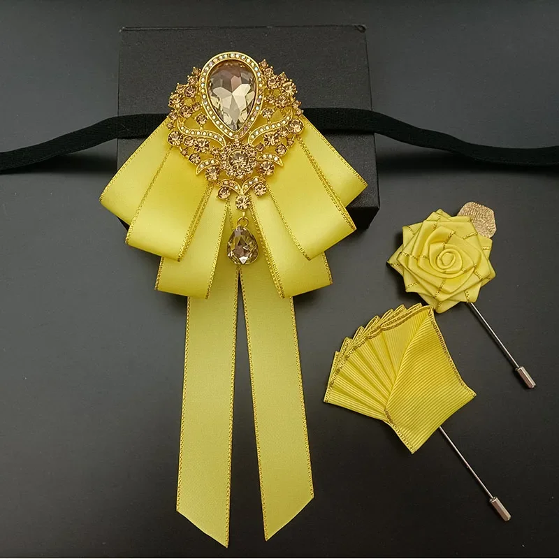 Luxury Wedding Bow Tie Brooch Set Concert Accessories Men's Women's Suit Shirt Collar Flower Corsage 3pcs Sets Handmade Jewelry - Image 3