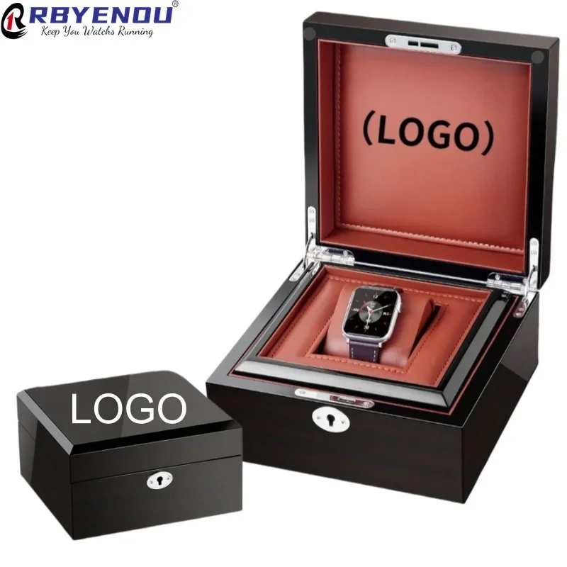 Free Customized Logo Out Inside Flip Luxurious Watch Box Display Case Luxury Gift High Grade Wood Baking Varnish Box Shadowboxes