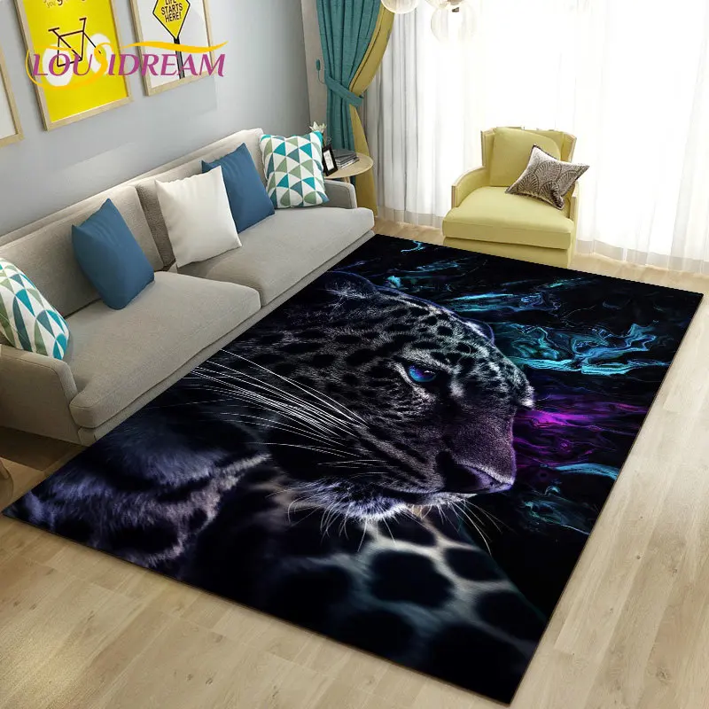 

3D Cartoon Animal Leopard Cheetah Area Rug,Carpet Rug for Living Room Bedroom Sofa Doormat Kitchen Decoration,Non-slip Floor Mat