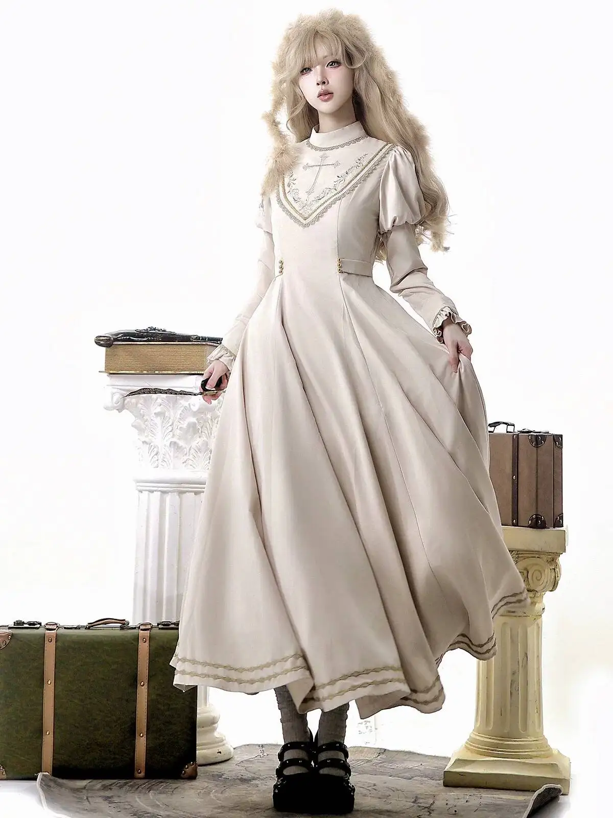 Royal Crown Christmas New Year Plush Lolita Dress Cloak Set Autumn Winter Cosplay view 4