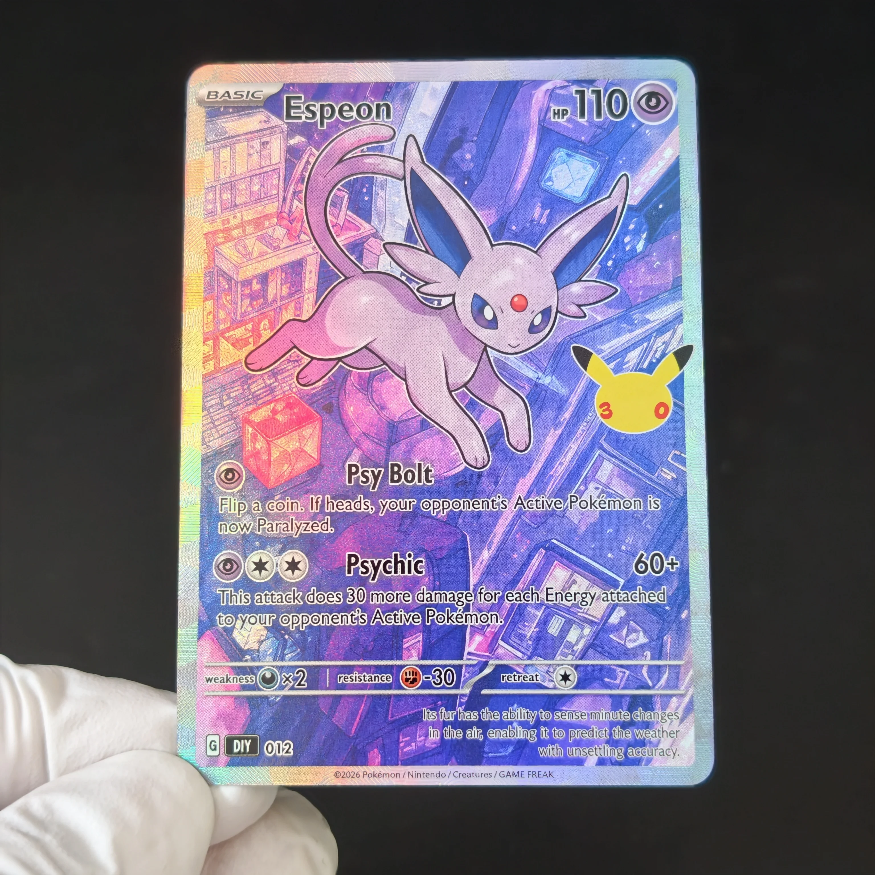 Proxy/PTCG Pokemon 30th Anniversary City Scenery Full Art Eeveelution Series Card Sylveon Glaceon Umbreon holo texture Cards view 2