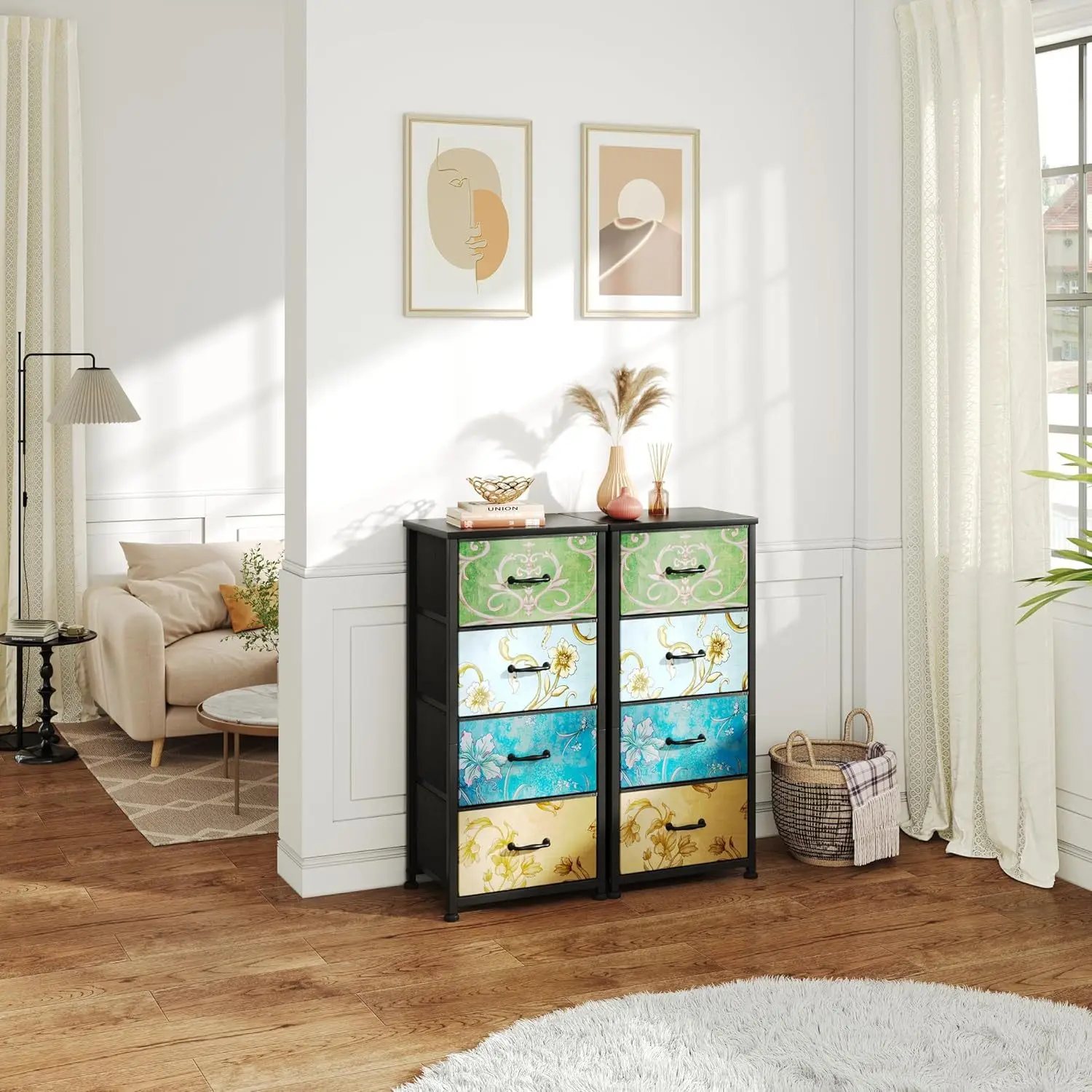 

Bedside Storage Cabinet Household Living Room Floor-to-ceiling Sundries Storage and Sorting Rack Fabric Drawer Storage Cabinet