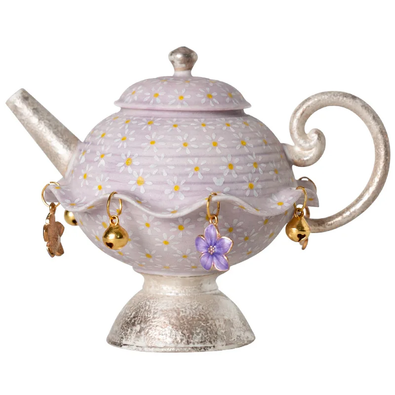 New Chinese lilac purple pure hand-painted small daisy dream language pot with pendant ceramic personal household tea maker