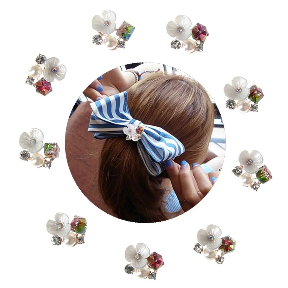 Clothing Decoration Hairpin Accessories Flatback Apparel Sewing Rhinestone Button Flower Buckle Pearl Buttons For 10PCS