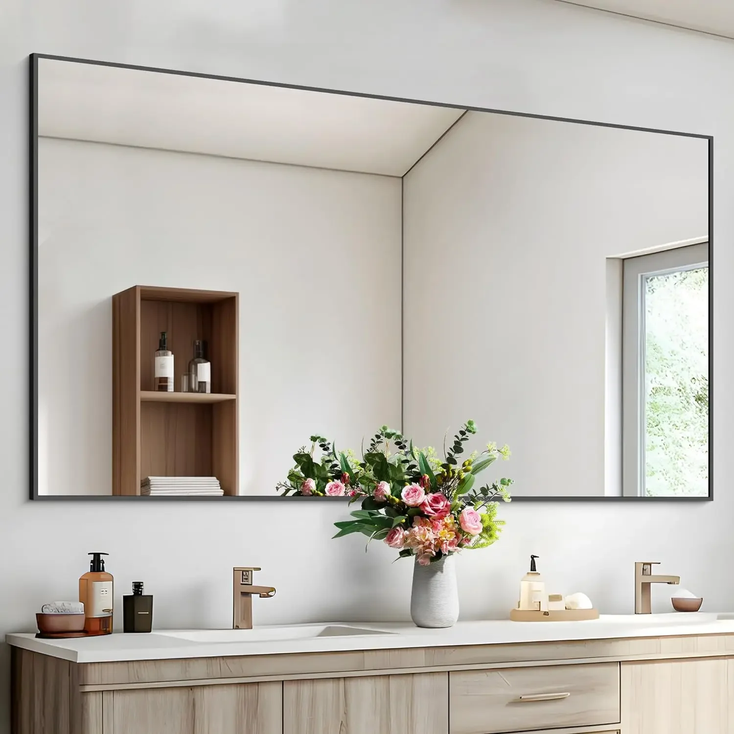 

Black Bathroom Mirror for Wall,55x30 Inch Rectangle Mirrors with Metal Frame,Modern Vanity Wall Mirror Decor for Bathroom Living