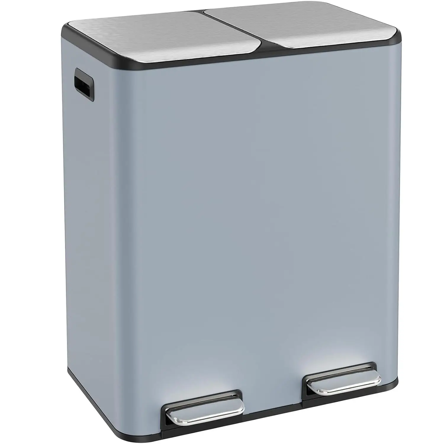 

Dual Compartment Stainless Steel Trash Can with Odor Control, Soft-Close Lid, and Step Pedal for Home Office