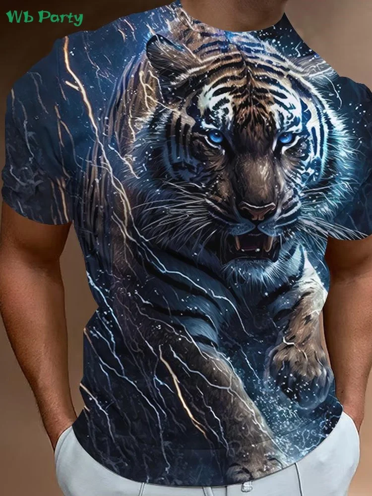 

3D Tiger Graphic T-Shirts Men Summer Street Men's Short Sleeved Tee Fashion Round Neck Men's Top Trend Breathable Men's T-Shirt
