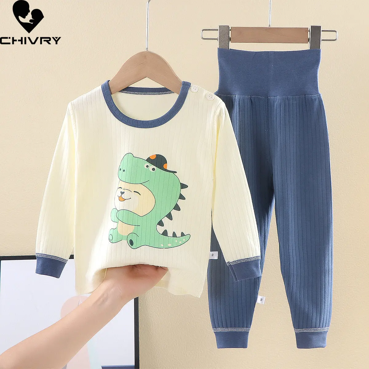 Novo crianças meninos meninas pijama dos desenhos animados imprimir manga longa o-pescoço bonito t-shirts com calças da criança do bebê dormir conjuntos de roupas