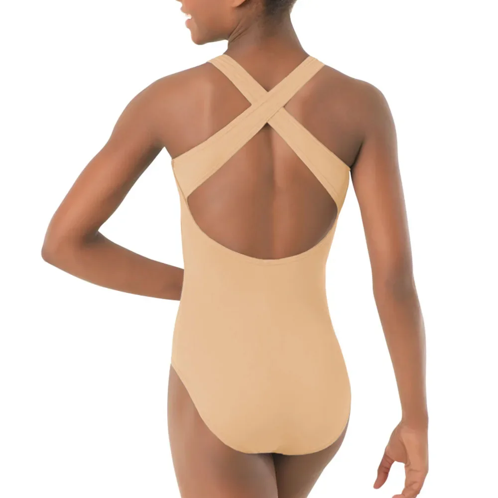 MiDee vêtements de danse enfants coton extensible pratique de base vêtements de danse noir gymnastique croisé dos nu tissus femmes adultes