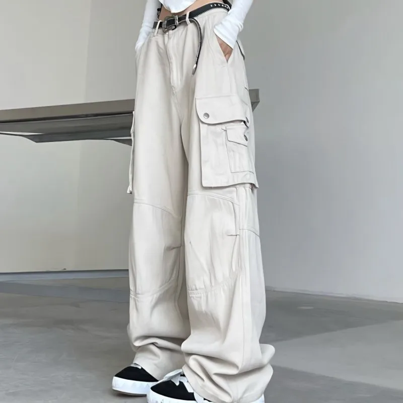 

Women Cargo Pants Straight Drawstring Y2k High Waist Baggy Trousers Hip-hop Multi Pocket Highstreet Wear Sports Casual Pants