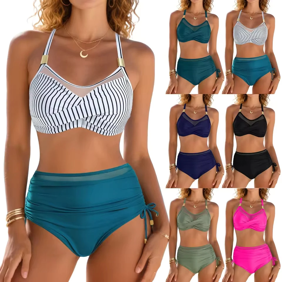 

Women High Waisted Bikini Sexy Push Up Two Piece Swimsuits Vintage Swimsuit Two Piece Retro Ruched Women Solid Push Up Swimwear