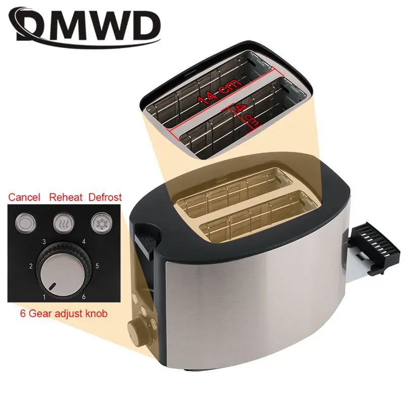 Stainless steel Bread Toaster Sandwich waffle Bake oven Multifunctional Breakfast maker with Widened bake slot with crumb tray