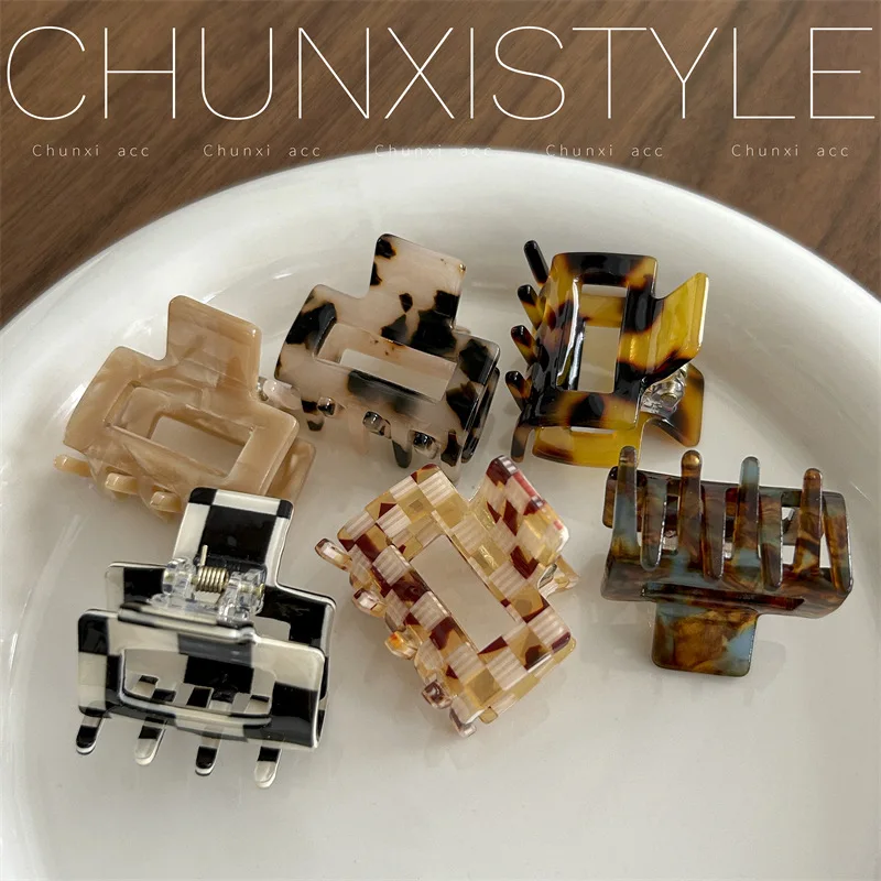 

Корейский стиль, коготь для волос, леопардовый шахматный узор, ацетатный материал, заколка для волос квадратной формы для женщин, элегантная укладка в пол-ап