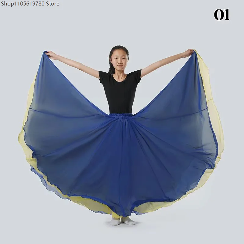 2026-girl-flowy-chiffon-big-swing-long-skirt-kids-classical-modern-dance-practice-skirt-stage-cosplay-performance-costume-outfit
