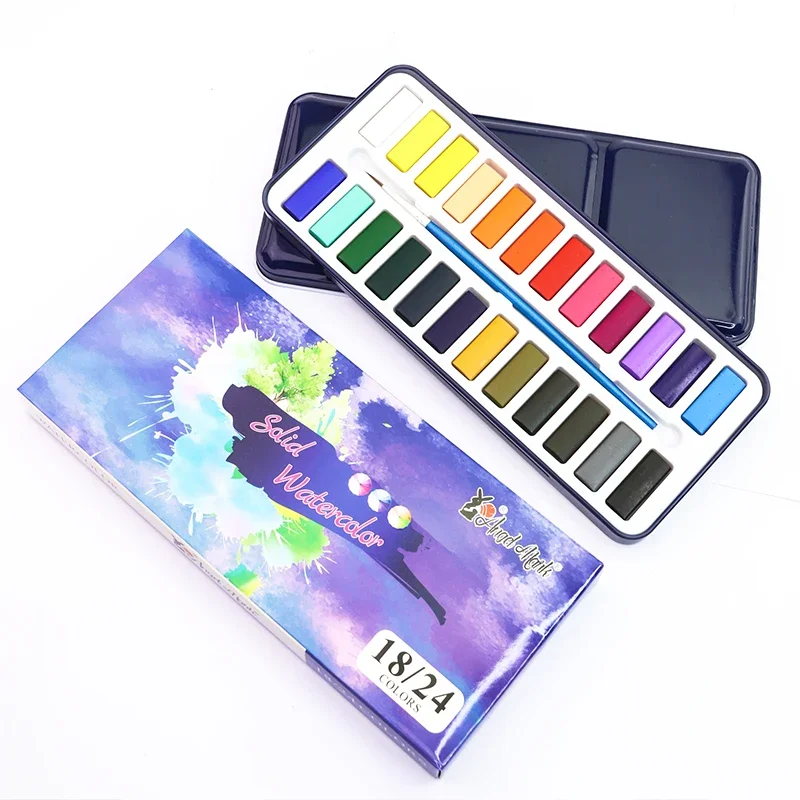 Angel Mark 12/18/24/36 Colors Solid Watercolor Paint Set Metal Box Watercolor Pigment Drawing for Artist Painting Art Supplies