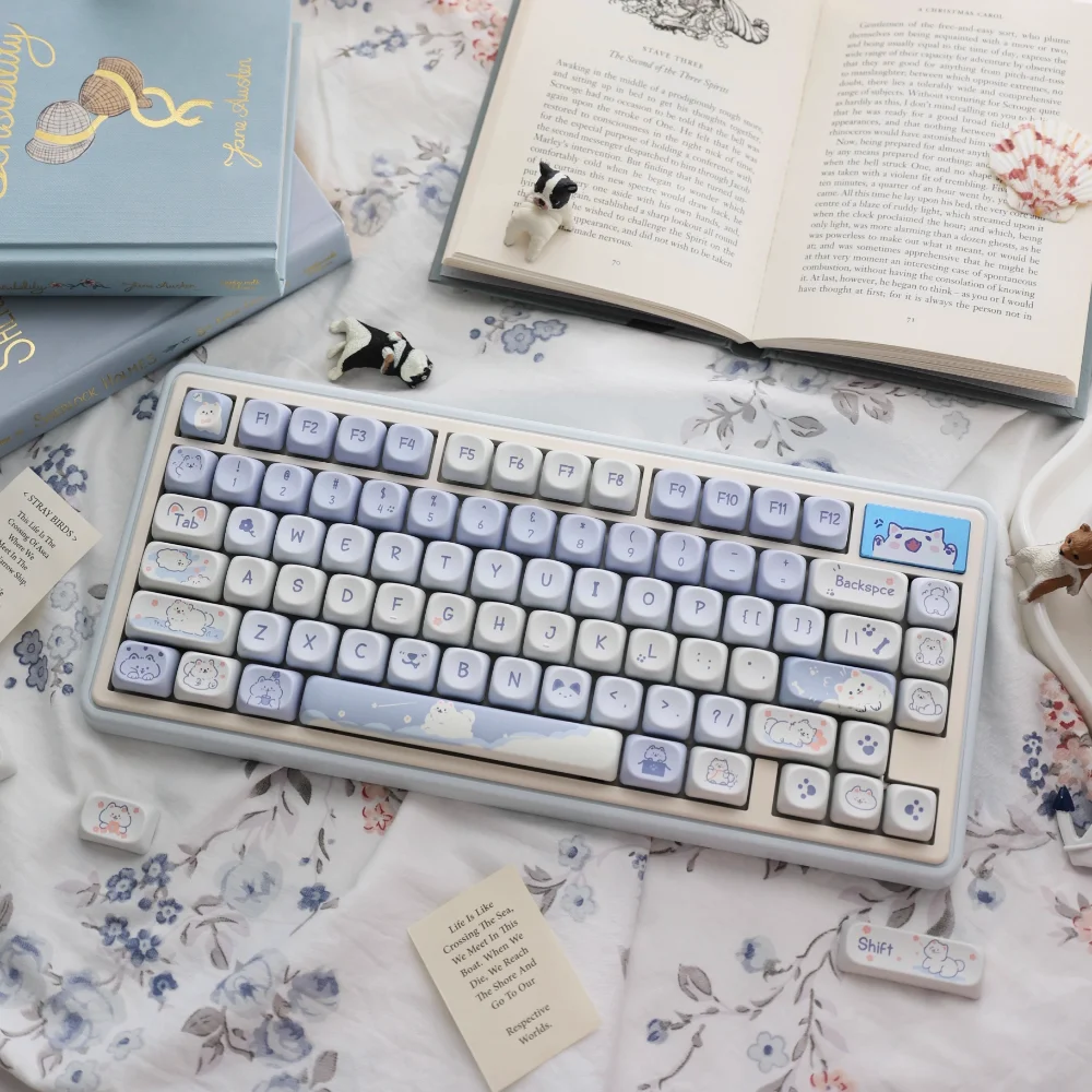 Cute Kitten and Puppy Usachi MOA Keycap 95 Key PBT Girl Gift Keycap Compatible MX Switch 60/70/80 Mechanical Keyboard