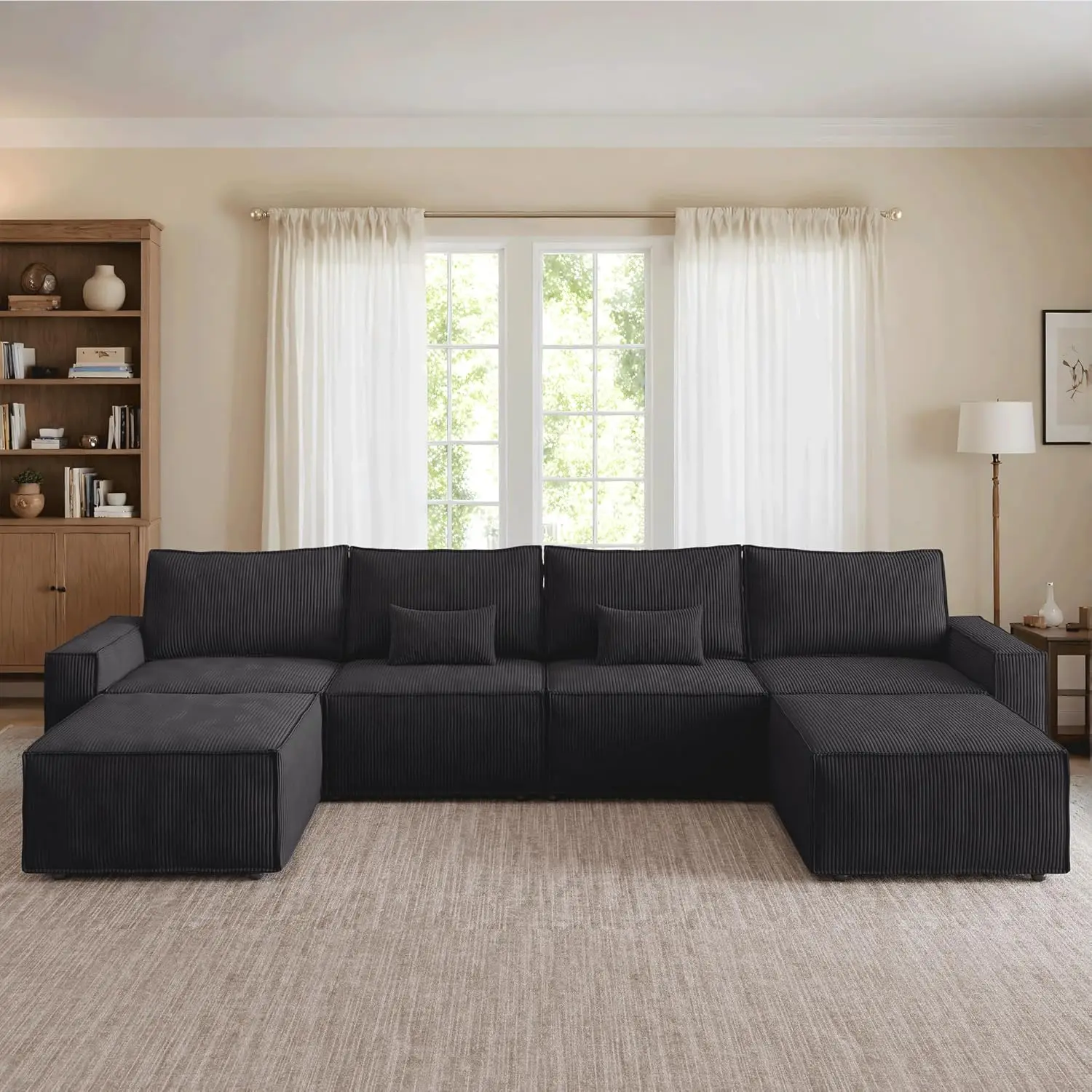 Ovios Modular Sectional Sofa Couch, 6-Seats Comfy U-Shaped Couches With Ottoman Chaise, Modern Deep Seat Cloud Plush Corduroy