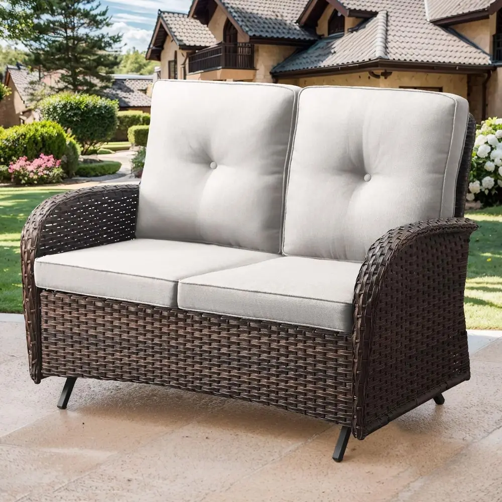 

Loveseat Wicker Loveseat Rattan Glider Sofa with Curved Armrest Thicking Back amp Seat Cushions for Garden Balcony Backyard Bro