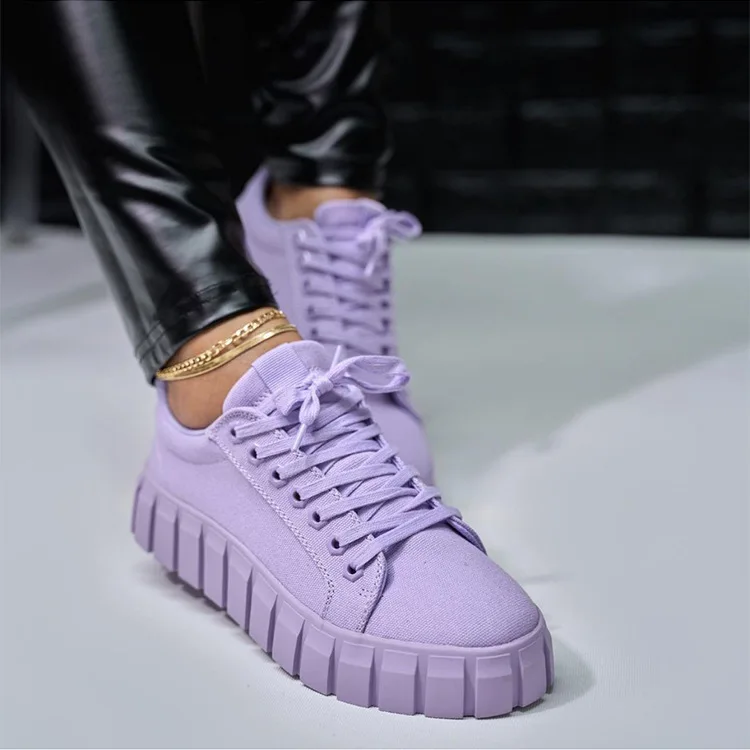 Sneaker Brand New  Casual Shoes Big Size Shoelaces Fashion Black Purple Leisure Woman Canvas Shoes Flats Zapatos Mujer 2023